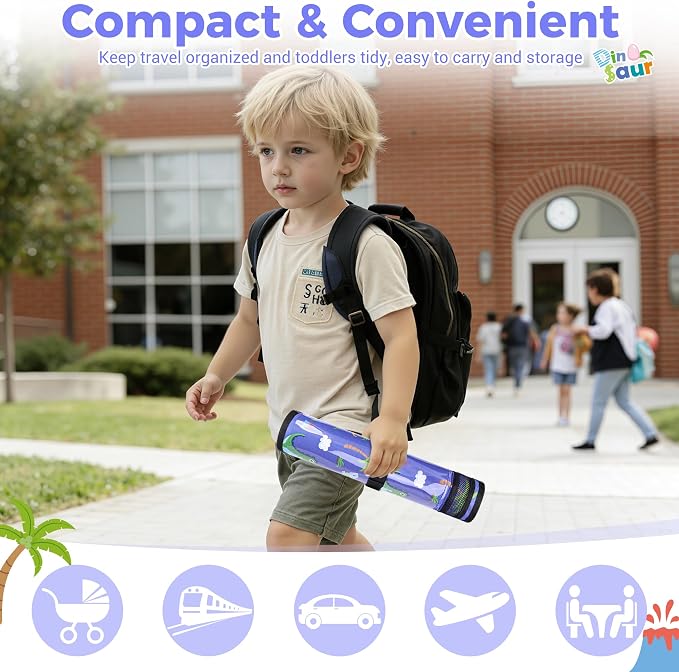 COOLBEBE Airplane Tray Table Cover, Foldable Travel Tray Cover | for Toddlers 1-3, Universal Fit for Airplane, Car Seat, High Chair, Machine Washable, Portable, Blue Dinosaur - Image 9