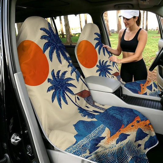 2 Pack Car Towels Seat Cover with Storage Bag, Multifunctional Microfiber Towel for Gym Outdoor Sport Running,Picnic, Beach, Pet Dog Travel,Fits Car SUV Truck (Coastal Sunset) - Image 2