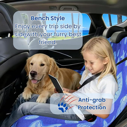 Waterproof Back Seat Cover for Dogs and Kids, Car Seat Protector Under Baby Car Seat, Child and Dog Car Seat Cover Blanket for Rear Bench(Conch Shells Starfish, Rear Bench Seat Towel) - Image 2