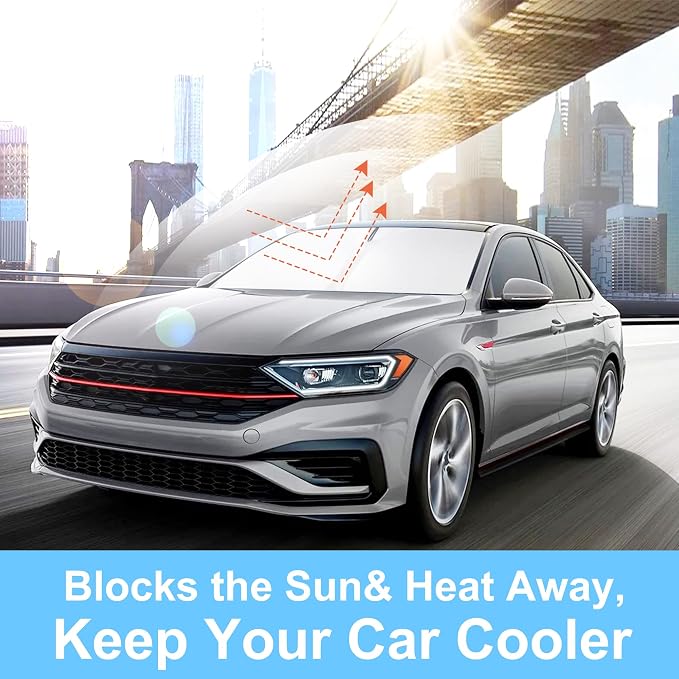 Windshield Sun Shade for 2019-2026 Volkswagen Jetta Accessories | Full covered for windshield, Foldable & Durable, Block UV Rays, Reduce Heat, Easy to install, Keep Car Cooler - Image 6