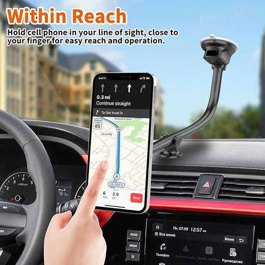 Magnetic Phone Car Mount 14-Inch Gooseneck Long Arm Extension | Universal Windshield Dashboard Industrial-Strength Suction Cup Car Phone Holder for All Cell Phones (Magnetic Phone Mount) - Image 2