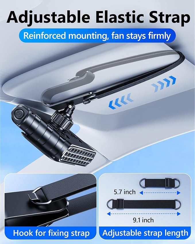 Car Clip on Fan for Sun Visor, 3000mAh Rechargeable Battery Powered Usb Fans That Blow Cold Air, Portable Car Cooling Fan for Cars without Ac, for Vehicle, Van, Suv, Rv, Truck, Black - Image 9