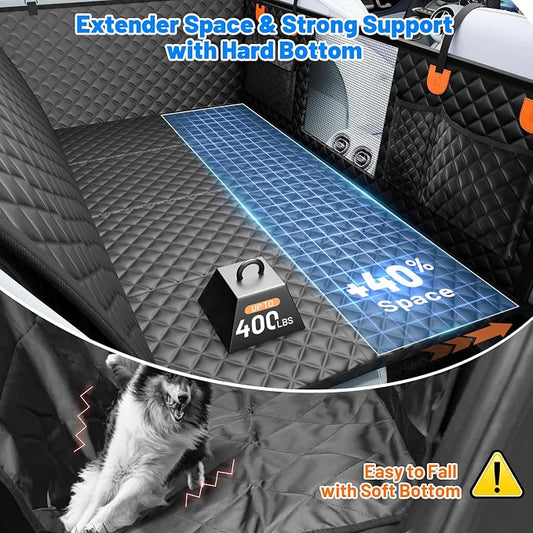 Dog Car Seat Cover for Back Seat,Hard Bottom Dog Seat Cover for Truck | Hold 400lbs,Waterproof,Anti-Scratching,Safety Non-Slip,600D Oxford,Mesh Window,Storage Pocket - Image 2