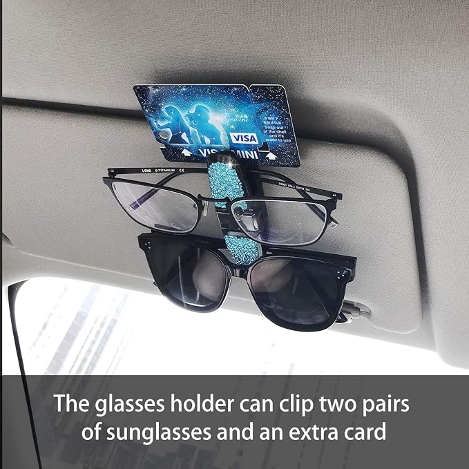 Glasses Holders for Car Sun Visor, Bling Crystal Rhinestones Fashion Rotatable Car Eyeglasses Sunglasses Hanger Mount with Ticket Card Clip for Women Girls (Violet) - Image 7