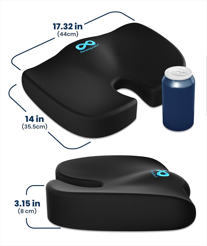 Everlasting Comfort Doctor Recommended Memory Foam Seat Cushion for Office Chairs & Car - Ergonomic Office Desk Accessories - Cushions for Tailbone Pain Relief, Sciatica (Black, Large) - Image 9