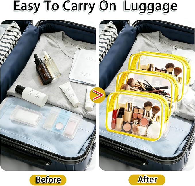 18 Pieces Small Clear Makeup Bags Bulk, TSA Approved Toiletry Bag Clear Cosmetic Pouch with Zipper, Waterproof Vinyl Plastic Organizer Case for for Women Carry-on Travel Essentials (Yellow Small) - Image 8