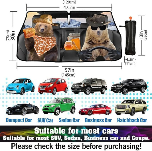 Bear Driver Car Windshield Sunshade Umbrella Car Foldable Umbrella Sunshade for Front Window UV Reflector Auto Windshield Umbrella Sun Shades Cover for Most Vehicles 57'' X 30'' - Image 2