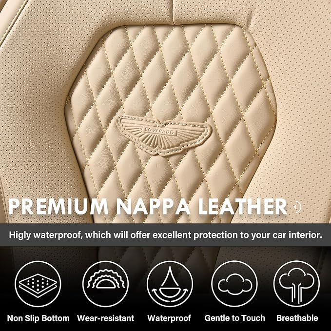 Coverado Automotive Seat Covers, Car Seat Covers Full Set, Beige Car Seat Cover, Car Seat Cushion Waterproof, Front Seats Back Seat Covers, Car Seat Protector Universal Fit Most Cars - Image 8