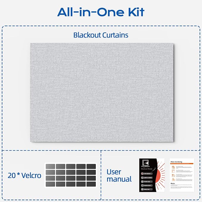 Linen Blackout Curtains for Bedroom, 70" x 58" Portable Blackout Blinds | 100% Blackout Window Cover with Hook&Loop Strip, Temporary Blackout Shades, Blackout Window Film for Nursery Travel RV- Gray - Image 8