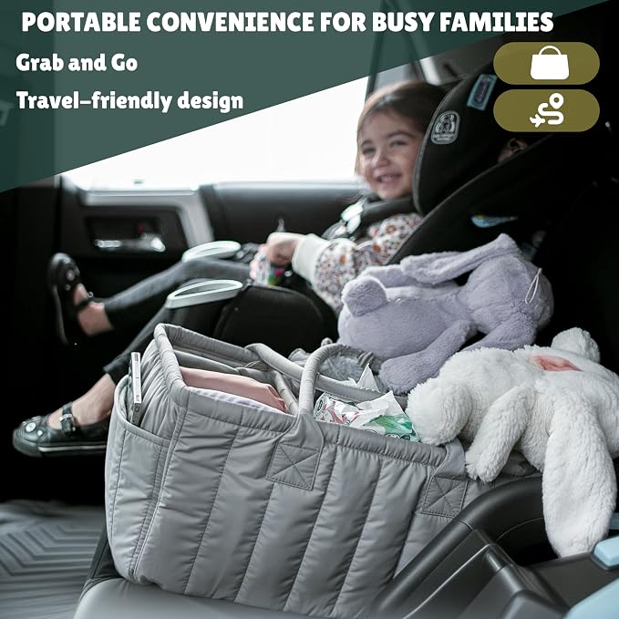 Large Diaper Caddy Organizer with Handle Neutral Boy Girl – Baby Basket for Nursery, Car, Changing Table – Portable Baby Storage with Compartments – Perfect for New Parents and Baby Shower Gifts - Image 9