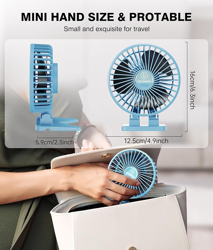 JZCreater USB Desk Fan, Mini Fan Portable, 3 Speeds Desktop Table Cooling Fan, Plug in Power Fan, Rotation Strong Wind, Quiet Personal Small Fan for Home Desktop Office Travel Bedroom, Blue - Image 6