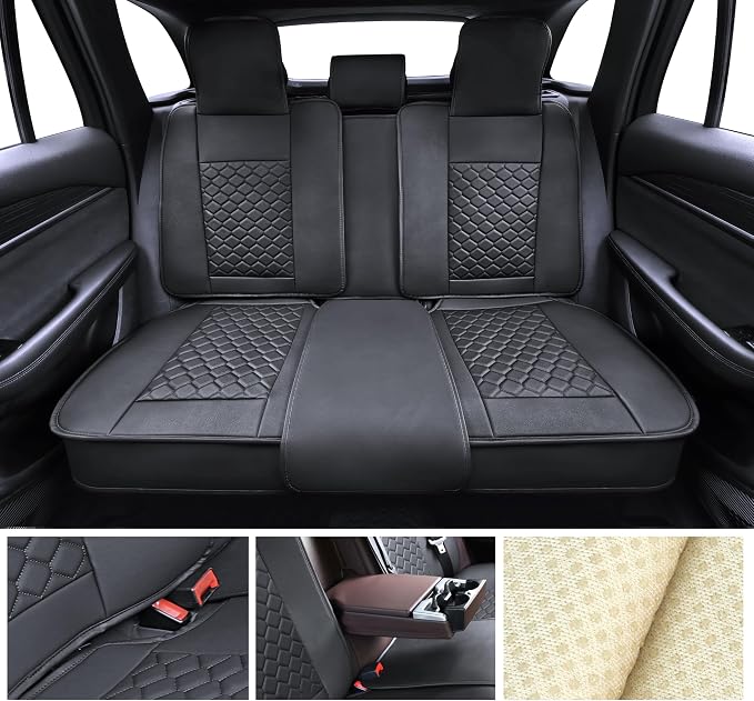 Elantrip Car Seat Cover Full Set Leather Waterproof Front Rear Black | 5-piece full set in premium black leather — 2 front + 3 rear, full cabin protection - Image 8