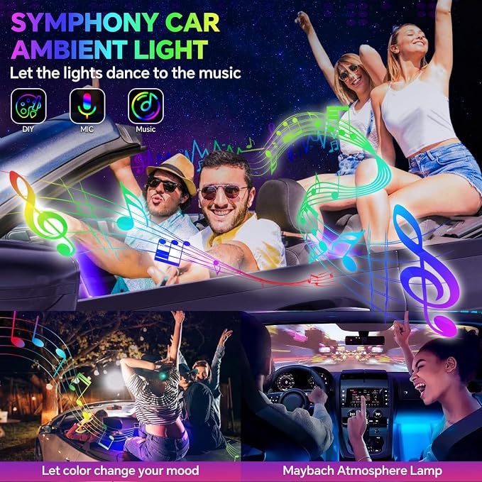 Dream Color Acrylic Interior Car Ambient Light Kit, Bphuny 18 in 1 593 LEDs Fiber Optic Multiple Modes Decoration Atmosphere Lights with Music Dynamic Rainbow Rhythm, RGB Neon Lights for All Cars - Image 7