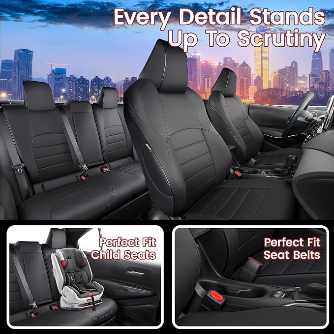 HKZ Fit Corolla Car Seat Cover Full Set for 2019 2020 2021 2022 2023 2024 2025 2026 Toyota Corolla Hatchback All Models - Faux Leather (Black) - Image 9
