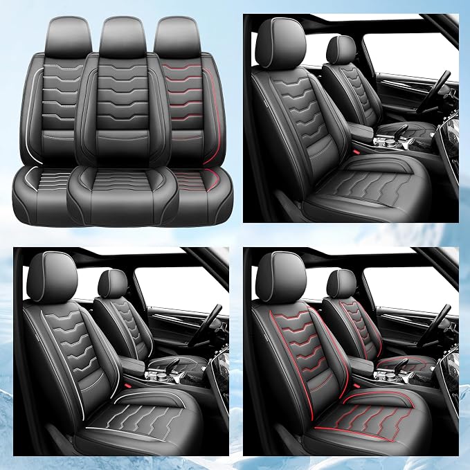 Fit Sentra Car Seat Covers Premium Leather for Nissan Sentra 2008-2025 2026. Waterproof, Breathable, Scratch-Resistant & All-Weather Seat Cushion Protector(Full Set,Red Line Black - Image 8