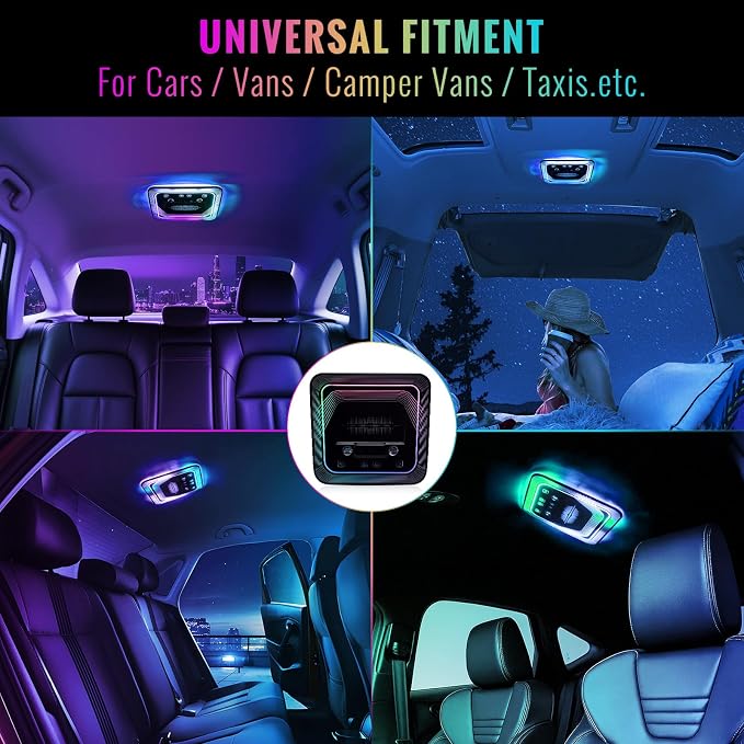 Universal Car Rear Dome Light Replacement,Adjustable LED Ceiling Lamps Assembly w/Touch Screen,Car RV Interior Lighting w/Door Trigger Switch,Over-Head Roof Ambient Light,RGB (Ripple Style) - Image 9