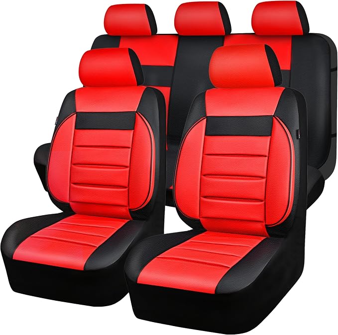 CAR PASS Leather Seat Covers Full Set Universal Water Resistant 3D Foam Back Support, Luxury Comfort Automotive 5 Seat Covers All Season Fit for SUV,Sedan,Van, Airbag Compatible Elegance (Black Red) - Image 8