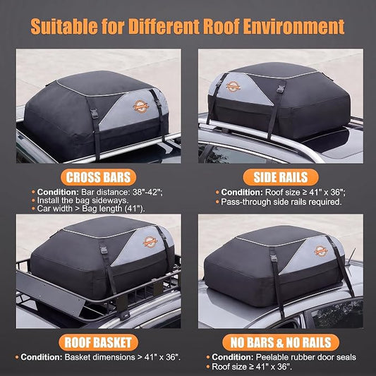 Sailnovo 15 Cu Ft Rooftop Cargo Carrier, Waterproof Soft Shell Roof Bag | Fits Vehicle with/without Rack, Anti-Slip Mat, 4 Reinforced Straps, 4 Door Hooks, Ideal for Camping and Road Trips - Image 2