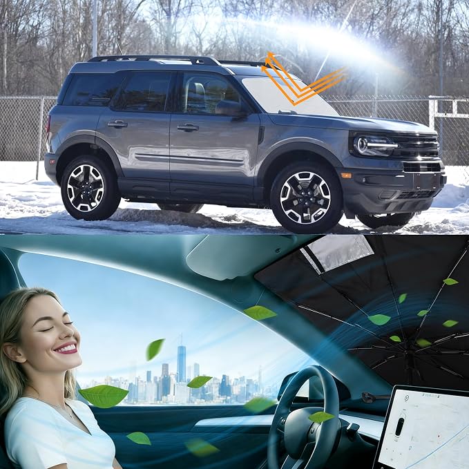 Windshield Sun Shade Umbrella for 202-2026 Ford Bronco Sport | Full covered for windshield, Block UV Rays, Heat Reduction, Easy to install, Durable & Fold Up Small - Image 6