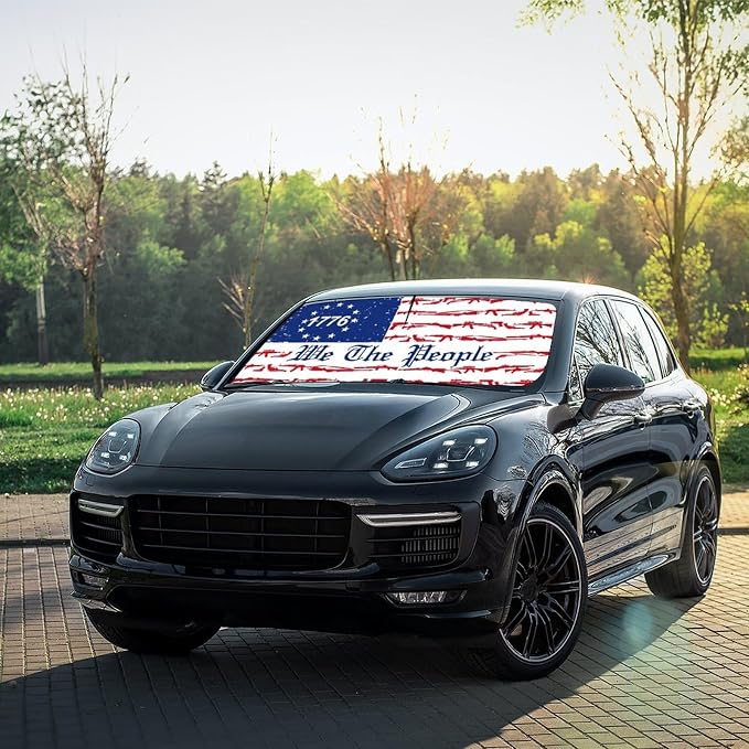 CHILL·TEK Funny Car Windshield Sun Shade Umbrella, American Flag Car Sun Shade Umbrella, Block UV Rays Heat Foldable Windshield Umbrella Sun Visor Protector - Keep Vehicle Cool for Cars SUV - Image 8