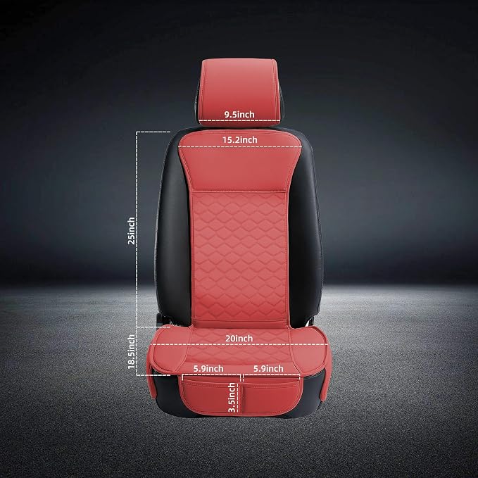 Elantrip Leather Car Seat Covers Front 2PC Waterproof Sporty Red | Bold red diamond-quilted faux leather — sporty statement with rugged protection - Image 6