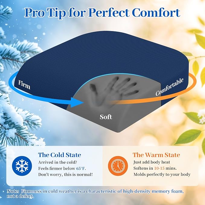 TranquilRelax Memory Foam Seat Cushion for Office Chair, 3-Inch, Blue | Medium-firm Support for Long Sitting, Washable Mesh Cover, Non-slip Base, Perfect for Car Seats & Short Drivers - Image 9