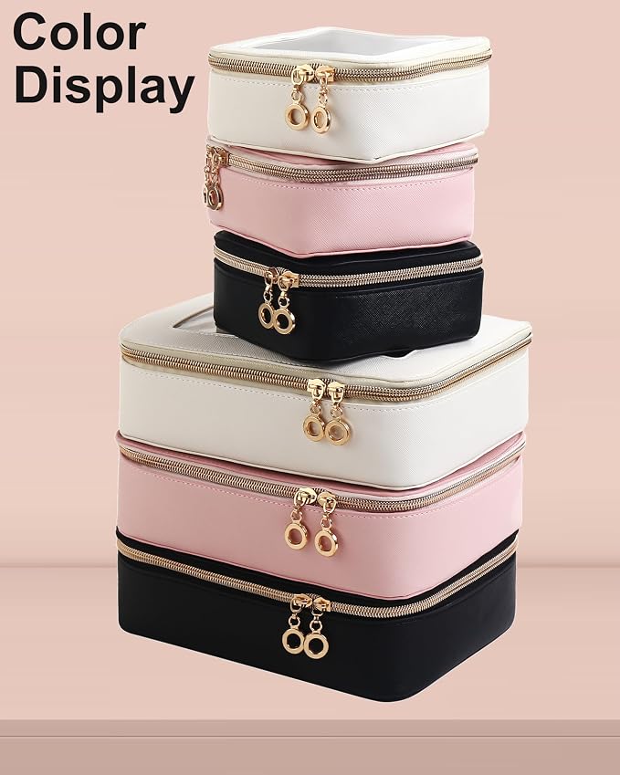 Leather Clear Makeup Bags Set - Travel Clear Cosmetic Bag Case with Zipper, Transparent TSA Approved Toiletry Bags for Travel Essentials Car Accessories for Women (White, S+M) - Image 7