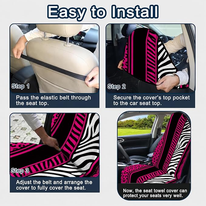 Car Seat Towel Cover for Front Seat, 1Pc Sweat Absorbent Car Seat Protector with Non-Slip Backing, Waterproof Towel Car Seat Cover for Runners, Gym, Swimming, Beach, Pets, Pink Zebra Leopard - Image 9