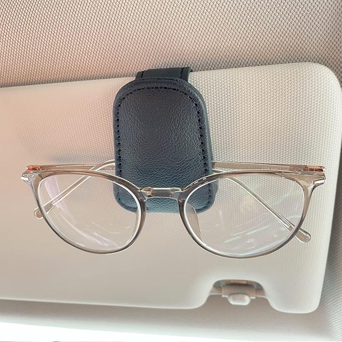 KIWEN 2 Packs Sunglasses Holders for Car Visor, Magnetic Leather Glasses Eyeglass Clip for Car, Ticket Card Clip Sunglasses Mount, Car Visor Accessories Gadgets (2, Black) - Image 7