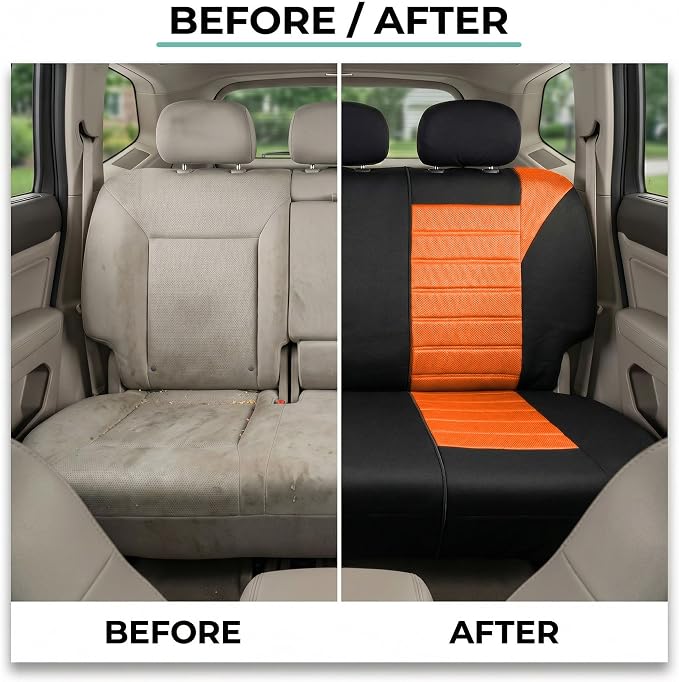 FH Group Automotive Car Seat Covers Rear Set Premium 3D Air Mesh Seat Covers, Airbag Compatible and Split Bench Cover Universal Fit Interior Accessories for Cars Trucks and SUVs - Orange - Image 7