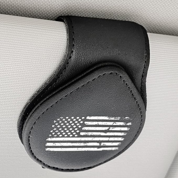 American Flag - Car Sunglass Holder, Magnetic Leather Eyeglass Hanger Mount Clip Holder for Car Visor Accessories (Black) | Magnetic Leather - Image 7
