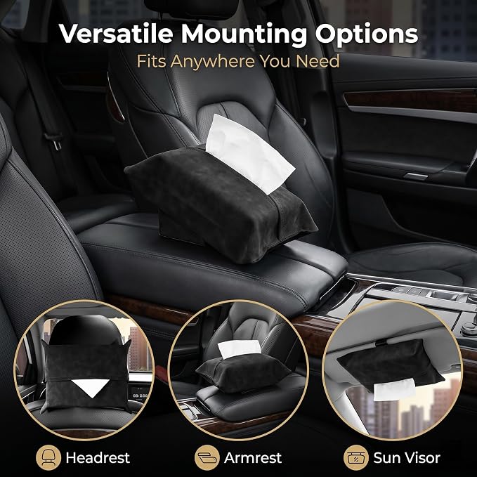 1 PC Car Tissue Holder, Soft-Leather Car Napkin Holder for Seat Back Armrest, Easy Access While Driving, Universal for Most Cars, Trucks, SUVs (Black #1) - Image 7