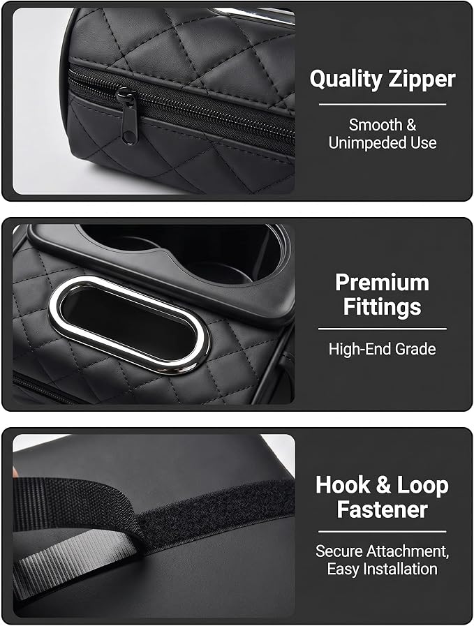 5-in-1 Car Center Console Cover Armrest Cushion with Cup Holder | 14.17x7.7x2.5" memory foam armrest cushion with tissue box & side storage pocket PVC leather protects console from pet claws - Image 6