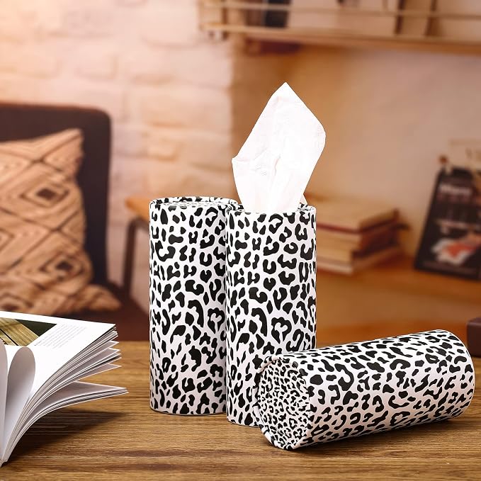 4 Pcs Round Car Tissues Holder with Facial Tissue Leopard Print Travel Cylinder Boxes for Car Cup Holder Home Bathroom Office Decor Wedding Gifts - Image 7