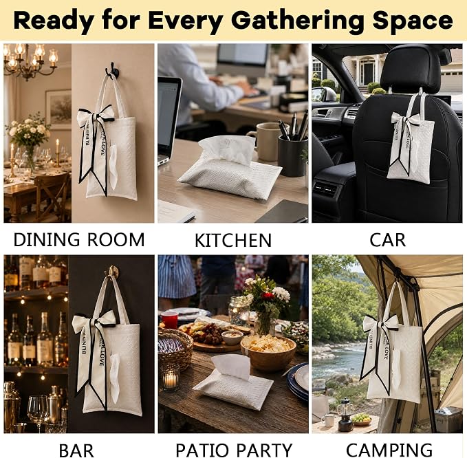 Hanging Faux Leather Tissue Box Holder for Car or Travel, Napkin, Desk RV | Tissue box suitable for hanging or placing flat,keeps napkins easy to reach in car,tents,desks or picnic setups.Party ready - Image 7