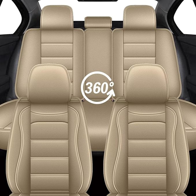 IKABEVEM Car Seat Covers for Outback 2010-2025 2026 Full Set(5 Seats) | Luxury Fuax Leather, Waterproof, Airbag Compatible, Easy to Install, Scratch‑Resistant Seat Protection, Beige - Image 7