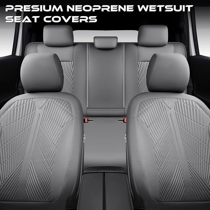 CAR PASS Waterproof Car seat Covers Full Sets Neoprene Wetsuit, All-Weather Non-Slip Durable, Universal Fit for SUV Sedans Trucks Vans Automotive, Armrest Airbag Compatible, 3D Emboss All Gray - Image 8