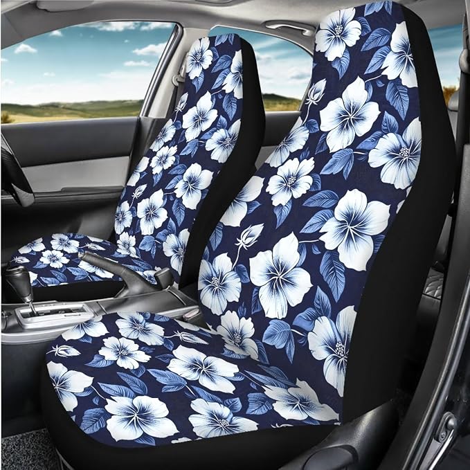 Hawaiian Hibiscus Car Seat Covers White Floral Tropical Flower 2-Pack Car Seat Accessories for Men Women Auto Interior Covers for Car SUV Sedan Truck - Image 6