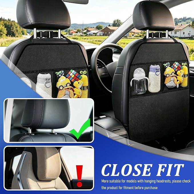 2PCS Car Seat Back Protector Mat,Anti-Scratch Seat Protectors | Covers 25.98" × 17.32",Built-In 2 Large Storage,Non-slip,Easy to Install,Durable & Easy to Clean,Universal Fit Car,SUV,Truck - Image 7