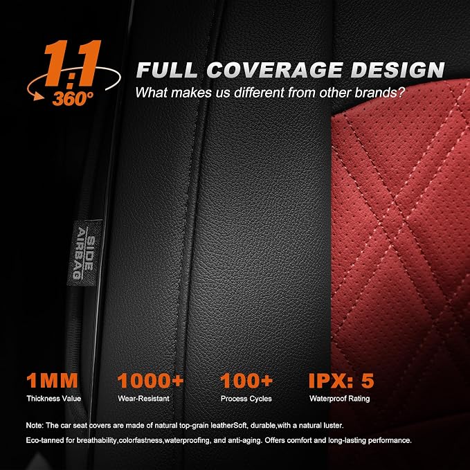 Custom Fit Seat Covers for Honda CRV: 2023 2024 2025 2026 | Front&Rear Full Set Faux Leather Car Seat Cover Waterproof Airbag Compatible(5 Seats,Black&Red) - Image 8