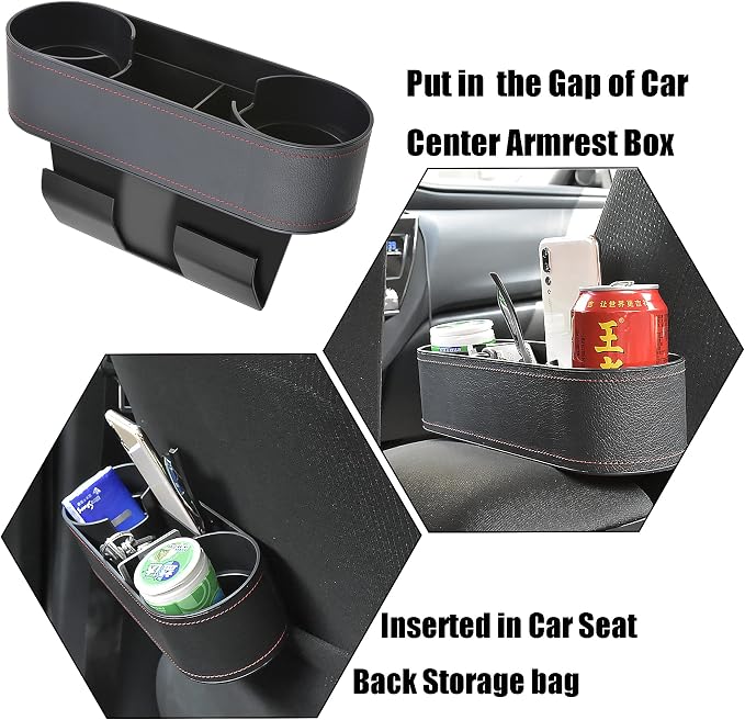 IOKONE Console Side Pocket Cup Holder for Car, Slim Black | Car Seat Gap Filler Organizer, Front Seat Organizer, Drink Holder for Car, Cell Mobile Phone Holder, Car Coin Holder - Image 8