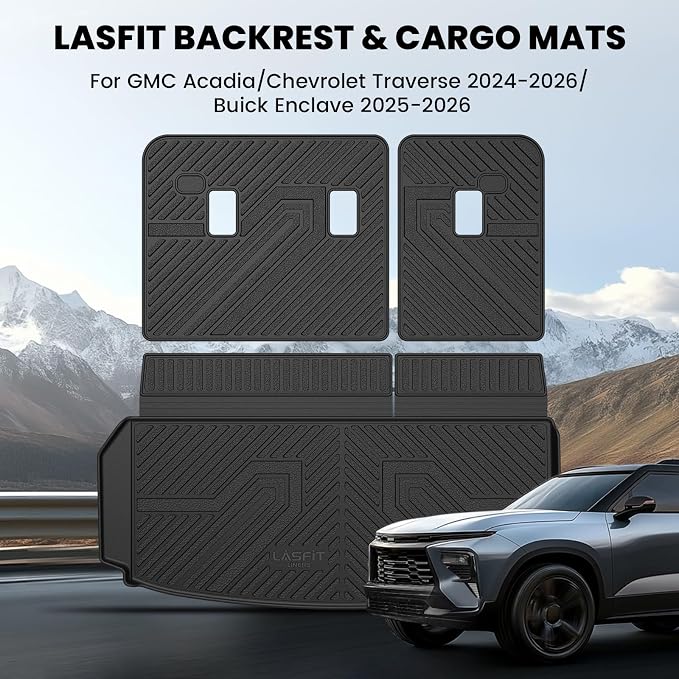 LASFIT Trunk Mat with Backrest Mat for Chevrolet Chevy Traverse 2024-2026 | GMC Acadia 2024-2026 & Buick Enclave 2025-2026, All Weather TPE Custom Fit, Edge to Edge Coverage, Easy to Wash - Image 9