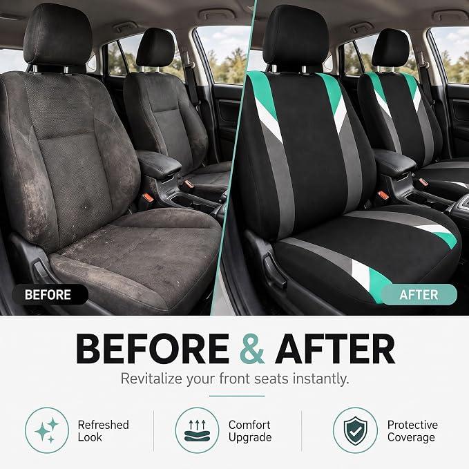 FH Group Front Set Cloth Car Seat Covers for Low Back Car Seats with Removable Headrest, Universal Fit, Airbag Compatible, Seat Cover for SUV, Sedan, Van, Mint - Image 9