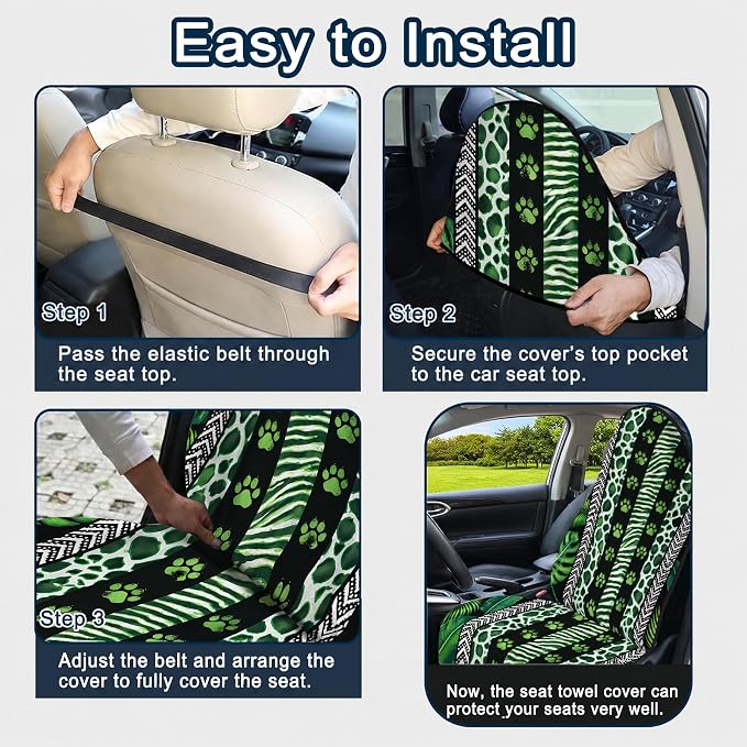 Car Seat Towel Cover for Front Seat, 1Pc Sweat Absorbent Car Seat Protector with Non-Slip Backing, Waterproof Towel Car Seat Cover for Runners, Gym, Swimming, Beach, Pets, Green Jungle Paws - Image 9