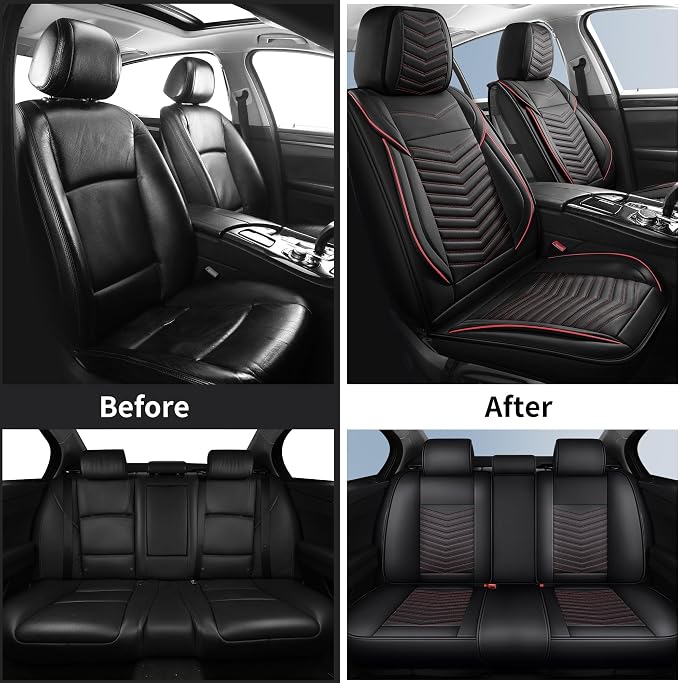 HChengkikz Nappa Leather Car Seat Covers Full Set, Car seat Protector 5 Seats, Waterproof Car Seat Cushion, Universal Automotive Seat Covers Fit for SUV Truck Pick-up Sedan, Front and Rear | Easy Maintenance, Airbag Compatible, Universal Fit For Most S... - Image 9