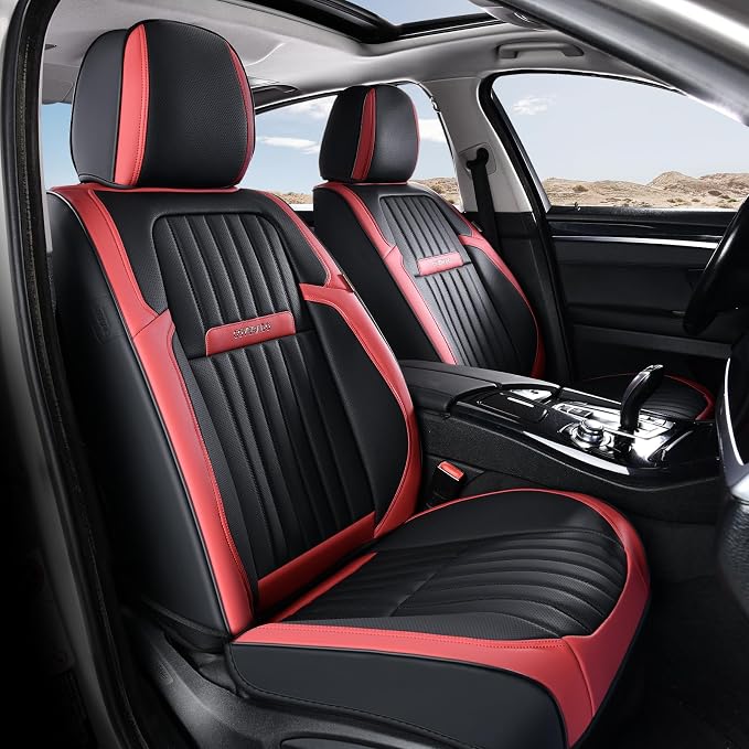 Coverado Car Seat Covers Full Set, Seat Covers for Cars, Car Seat Cover, Car Seat Protector, Leather Car Seat Cushion, Waterproof Car Seat Covers Front Seats and Back Fit for Most Cars(Red&Black) - Image 9