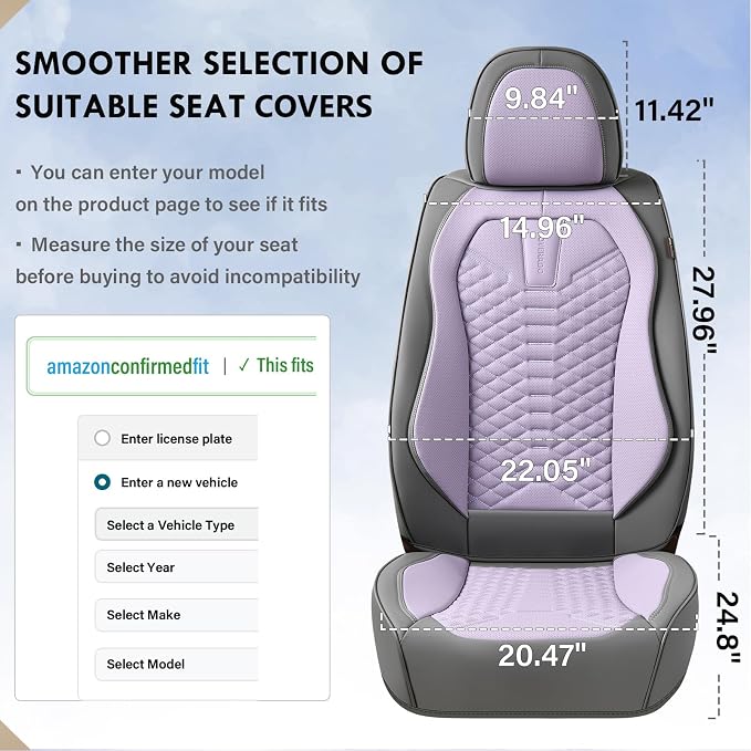 Coverado Seat Covers Full Set, Waterproof Nappa Leather Seat Covers for Cars, 5 Seats Universal Car Seat Protectors, Gray and Purple Car Seat Covers Car Seat Cushions Fit for Most Cars (Gray&Purple) - Image 9