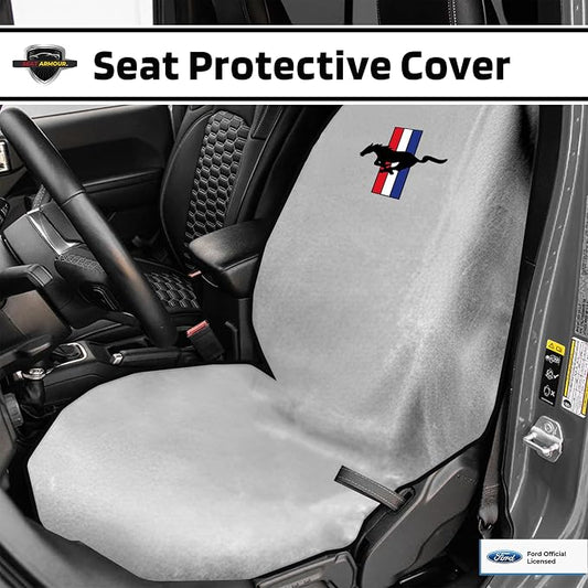 Seat Armour Seat Protector Towel for Mustang Pony – Soft Machine Washable Car Seat Cover Towel – Easy to Install, Multipurpose Car Seat Towel – Gray - Image 2