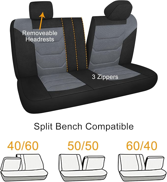 Pariiaotin 3D Air Mesh Car Seat Cover Full Sets Washable and Breathable Premium Cloth Automotive Vehicle Seat Covers for Cars Interior, Universal Fit for Most Cars, Sedan, Truck, SUV(Black/Gray) - Image 6