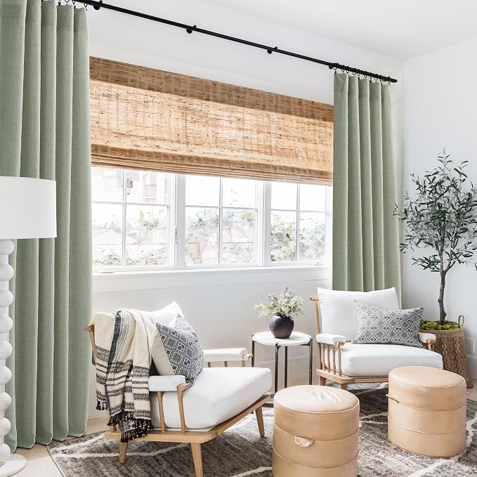 RYB HOME Linen Sheer Curtains 120 inches Long for Living Room | Breathable, Weave Textured, Rod Pocket, Semi Sheer, Sage Green, for Dining Room, W52 x L120, 2 Panels Set - Image 6